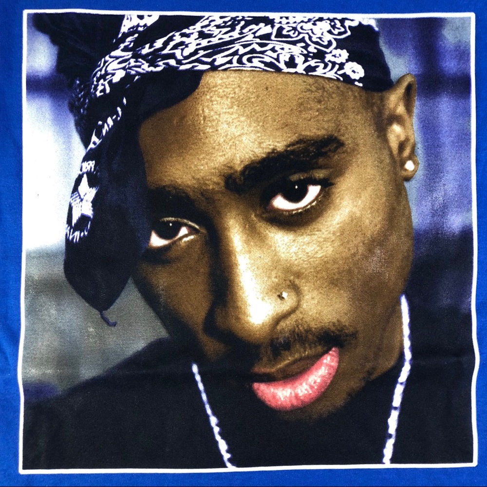 2pac Tupac Shakur Portrait Blue Size 2XL Original - Picture 2 of 4